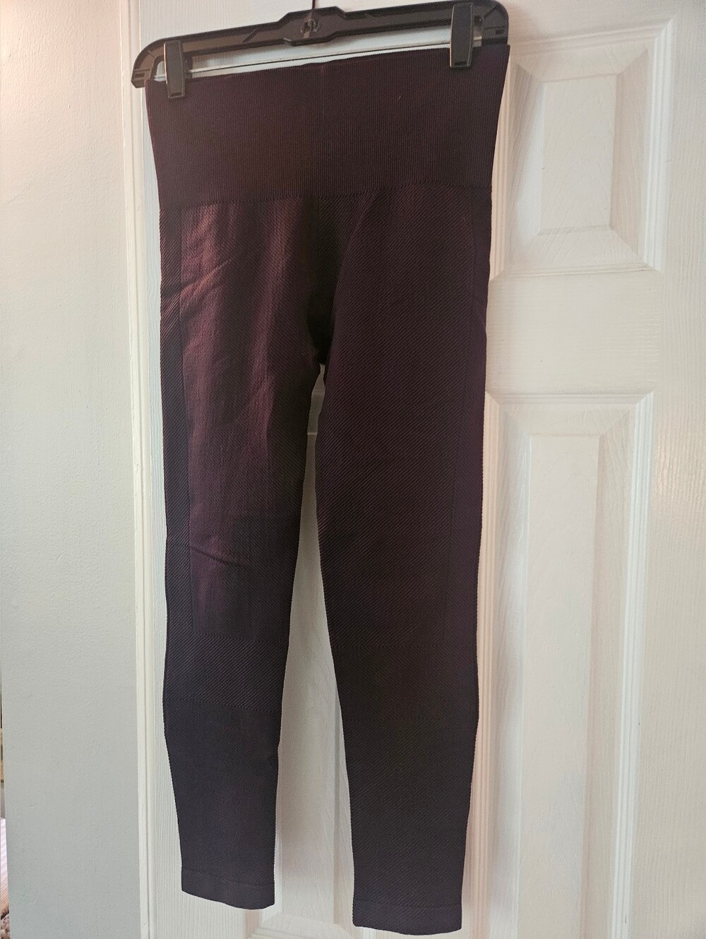 SPANX Seamless Sculpt High Waisted Chevron Ribbed Leggings, Jammy Plum Purple, M